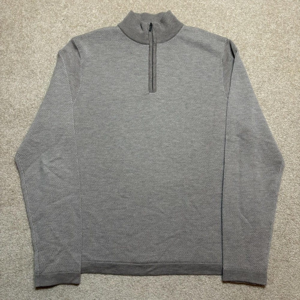 Vtg Neiman Marcus Sweater Mens Large Gray 1/4 Zip Merino Wool Blend Old Money